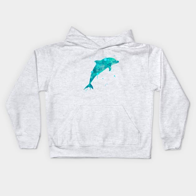 Turquoise Dolphin Watercolor Painting 2 Kids Hoodie by Miao Miao Design